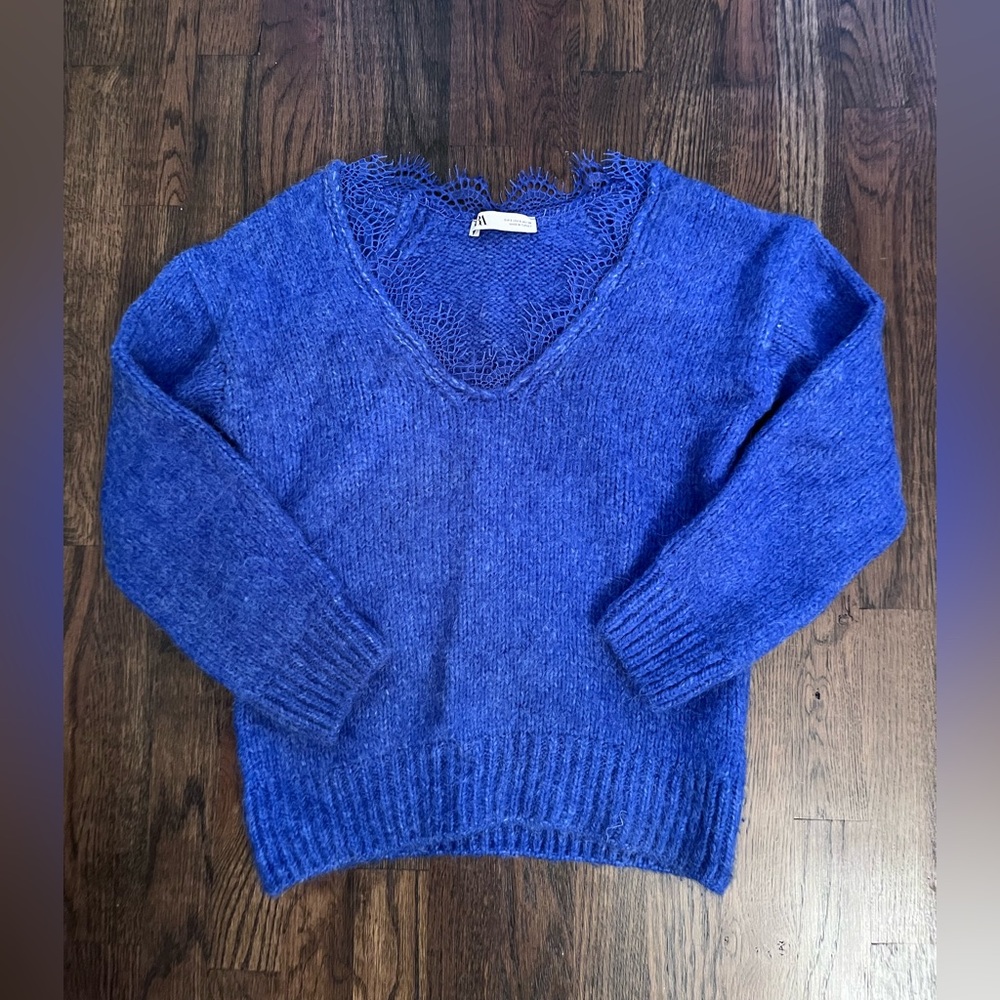 NEW! ZARA Royal Blue V-Neck Women's Sweater